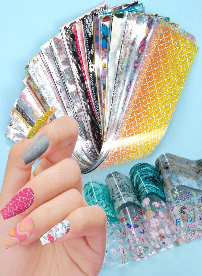 JERCLITY 300 Sheets Nail Foil Transfer Nail Art Stickers Set Marbling Flower Butterfly Aurora Gradient Patterns Nail Foil Transfer Sheets Foils Art for Women - Image 1